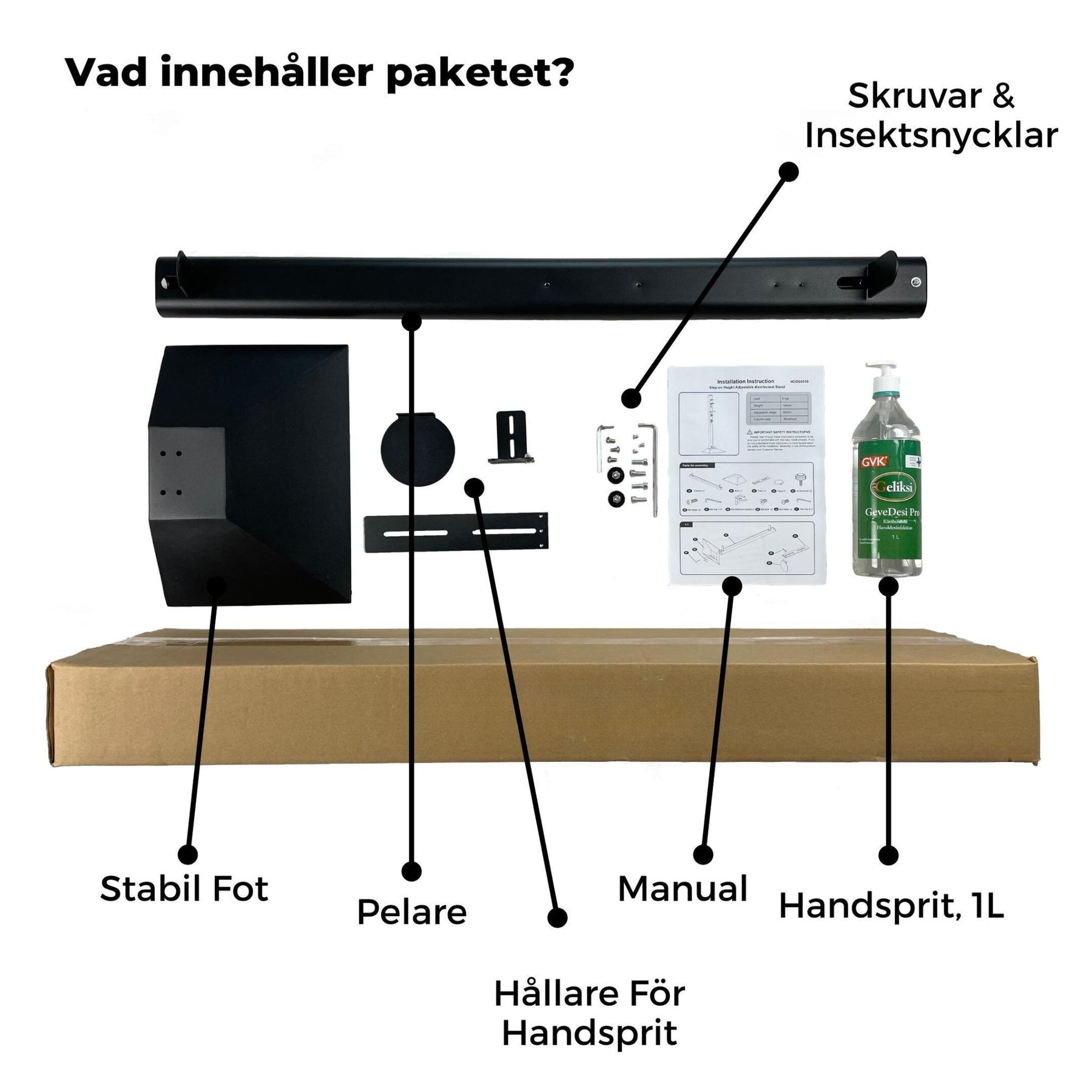 Hygiejnestand Sort Med Fodpedal + 1 Liter Håndsprit