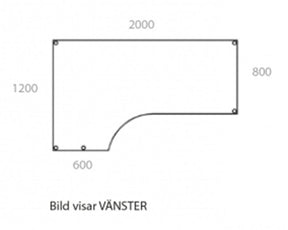 Fristående Bord - 1200 x 2000 x 800 x 600 mm | Höger - Wulff Beltton